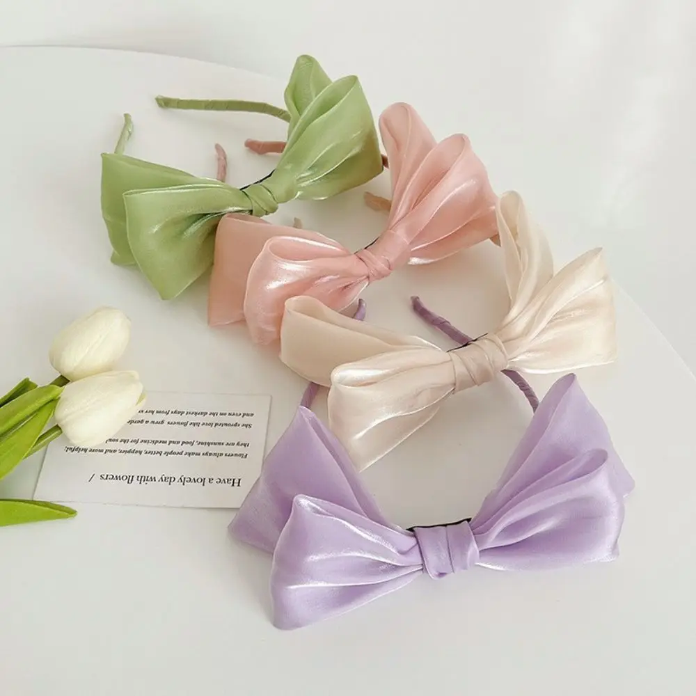 

Elegant Sweet Headwear Mesh Barrette Headress Bow Hair Hoop Korean Style Hairband Bright Silk Hairband Women Headband