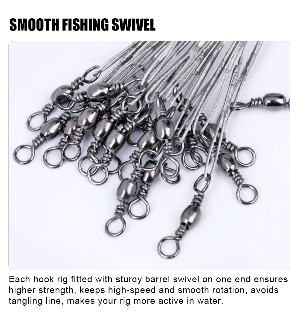 NGB 16/23cm Anti-Biss-Stahlseil-Vorfächerleinen für Angeln 5-20KG mit Köderhalterhaken und Wirbel, Angelschnur für Hecht und Barsch – Detail 5