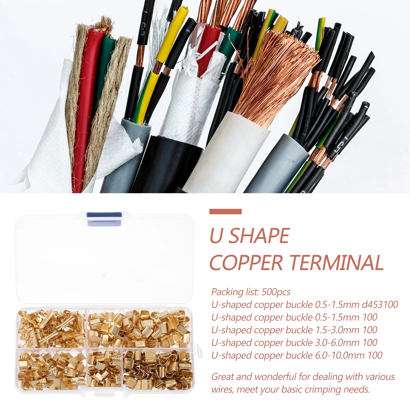 

500pcs Copper Terminals U Shape Wire Connectors Cable End Crimping Electrical DIY Household Appliances Computer Equipment
