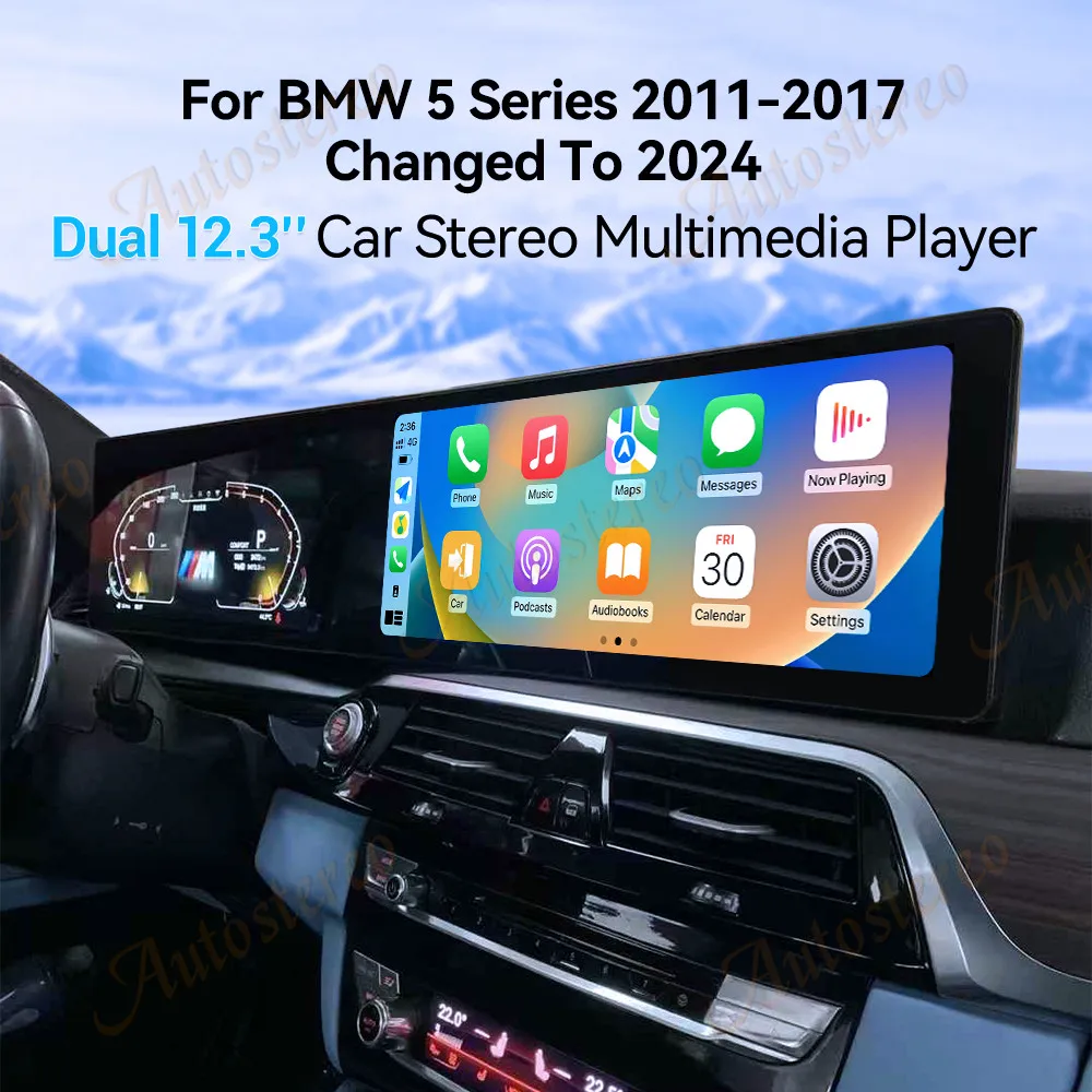 25 นิ้วหน้าจอคู่วัดระยะทาง CarPlay Android 14 สําหรับ BMW 5 Series M5 F10 F11 F18 CIC NBT รถมัลติมีเดีย Player รถนําทาง GPS