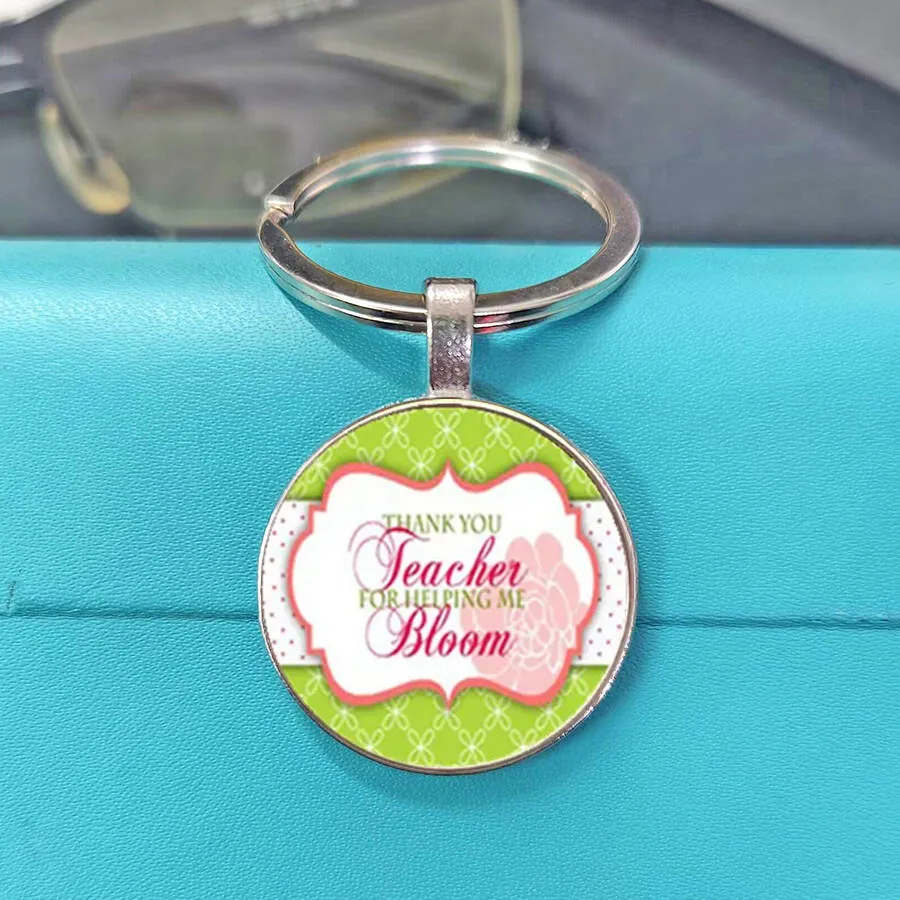 Nostalgic Design Thank You Teacher Love Text Glass Keychain Charm High Quality Bag Car Key Ring Teacher's Day Gift For Women
