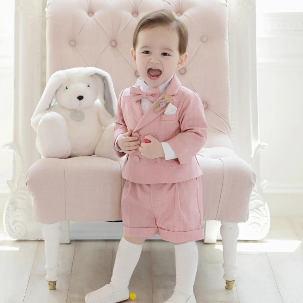 Baby Photograph Pink Boys Set For 1 2 3 4 Birthday Party Kids sets Boy Outfit Formal Suits child set Linen Clothes Soft