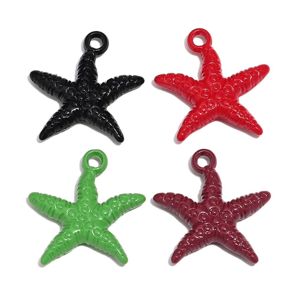 10pcs/Lot Cute Colorful Acrylic Ocean Starfish Pendant Beads For DIY Making Women Beach Jewelry Accessories