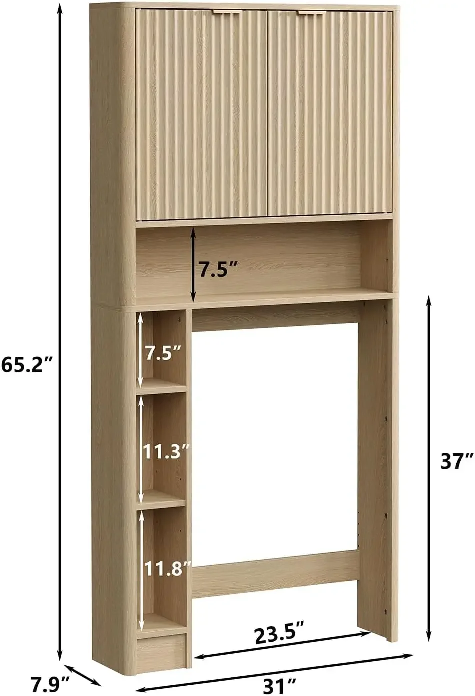 Toilet Storage Cabinet, 31''W Modern Fluted Toilet Storage Cabinet  Adjustable Shelf for Bathroom,  bathroom shelf ，Natural Oak