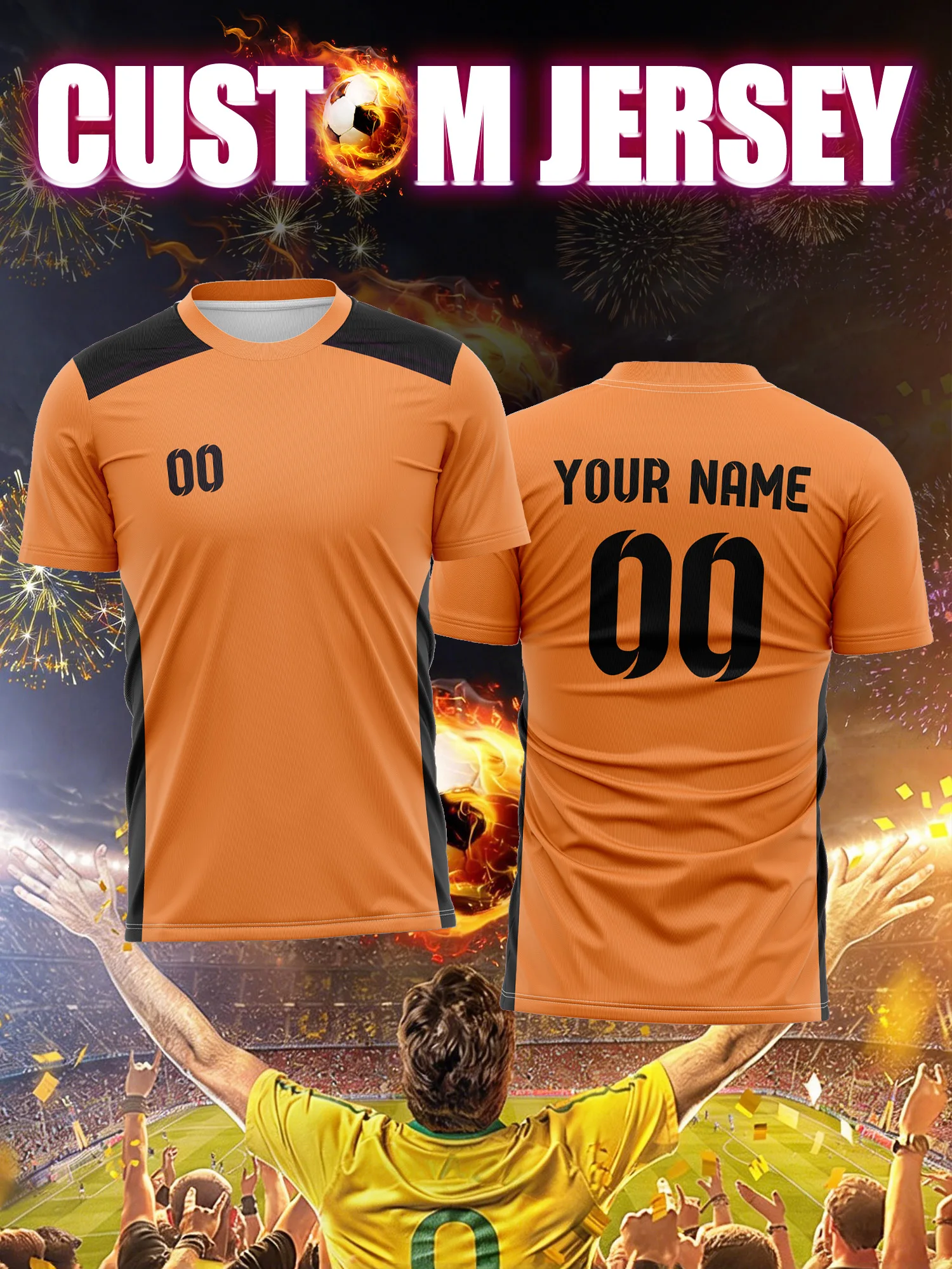 

Custom Image Number Name Soccer Jersey, Fast Sweat Absorb, Quick Dry Light Soccer Fabric