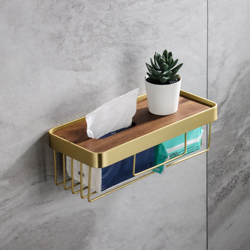 Bathroom Rack Paper Holder Brushed Tissue Box Shelf Punch-free Toilet Roll  Closet Organizer Home Decro