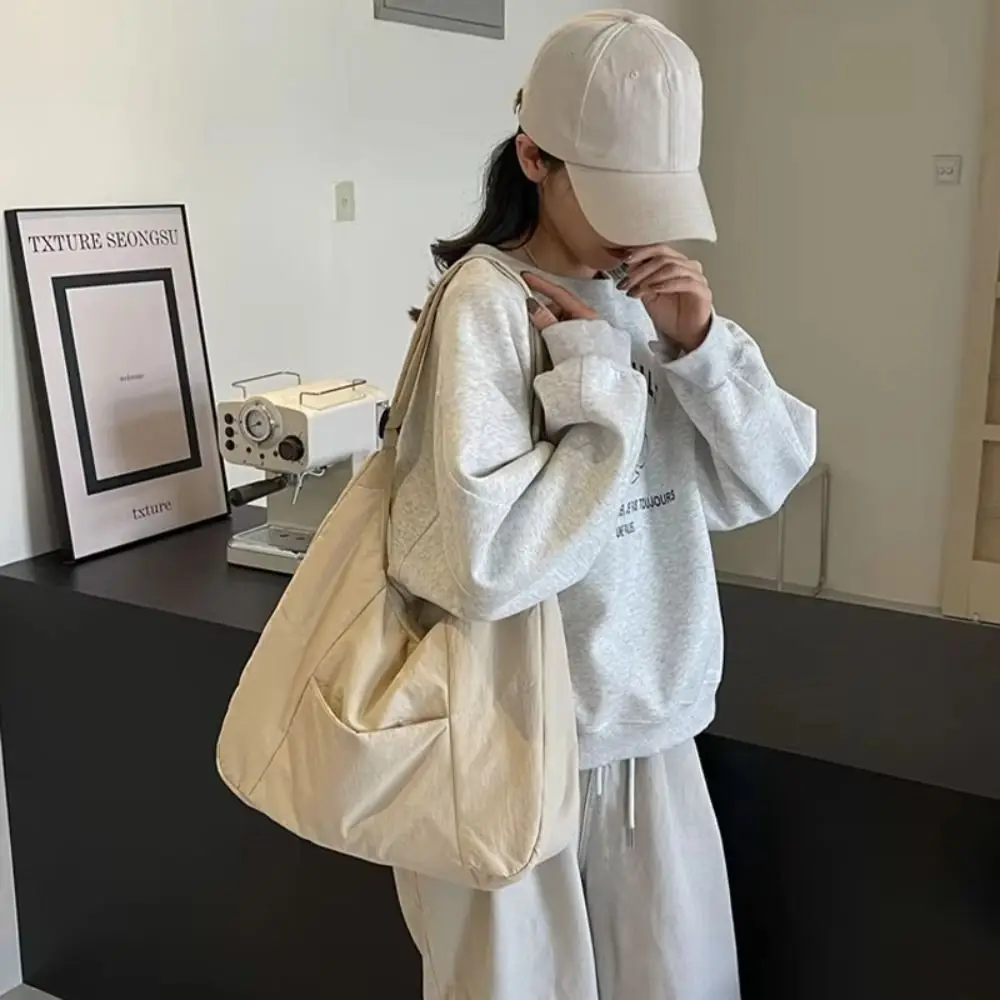 

Lightweight Zipper Soft Cloth Shoulder Bag Adjustable Solid Color Shopping Handbag Storage Pouch Casual Style Underarm Bag Daily