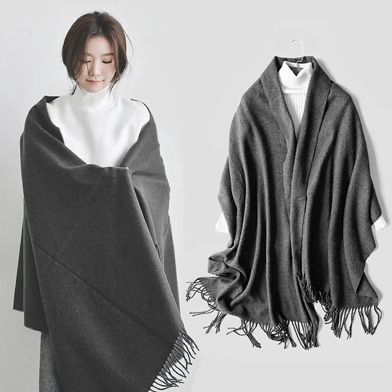 

Solid Color Women Scarf Luxury Neckerchief Winter Cashmere Shawl Blanket Wrap Pashmina Tassel Warm Lady