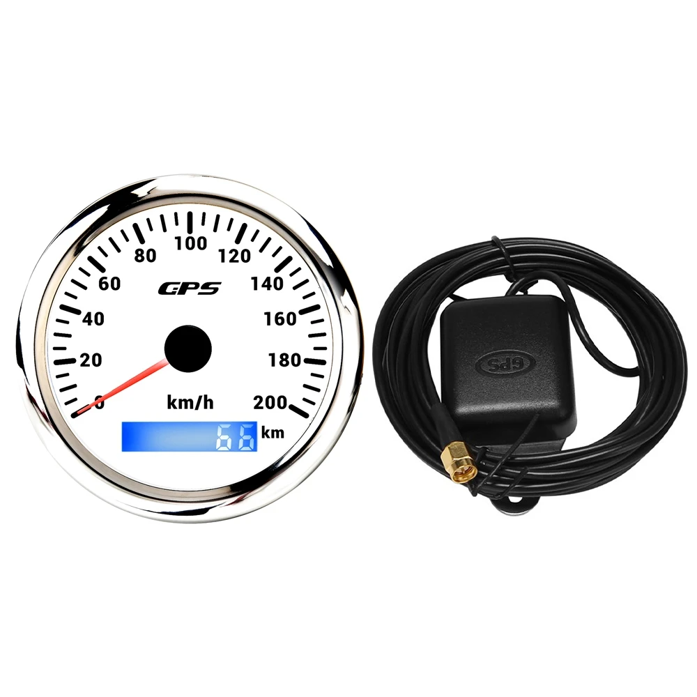 

85MM GPS Marine Speedometer 0-200KM/H Speedometer 7-Color Backlight Digital Odometer for Yachts Boats Silver