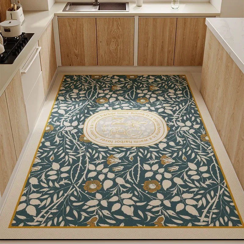 

Kitchen Floor Mat Retro Prints Decorate Waterproof PVC Leather Oil-proof Soft Carpet One-wipe-clean Balcony Rug Ковер Tapis 러그