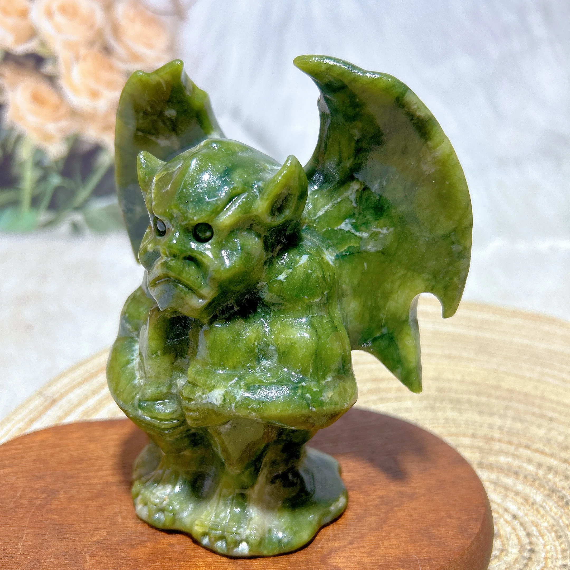 Natural Crystal Green Jasper Devil Angel Big Carving Healing High Quality Gemstone Energy Reiki Home Decorations Room Decor Gift