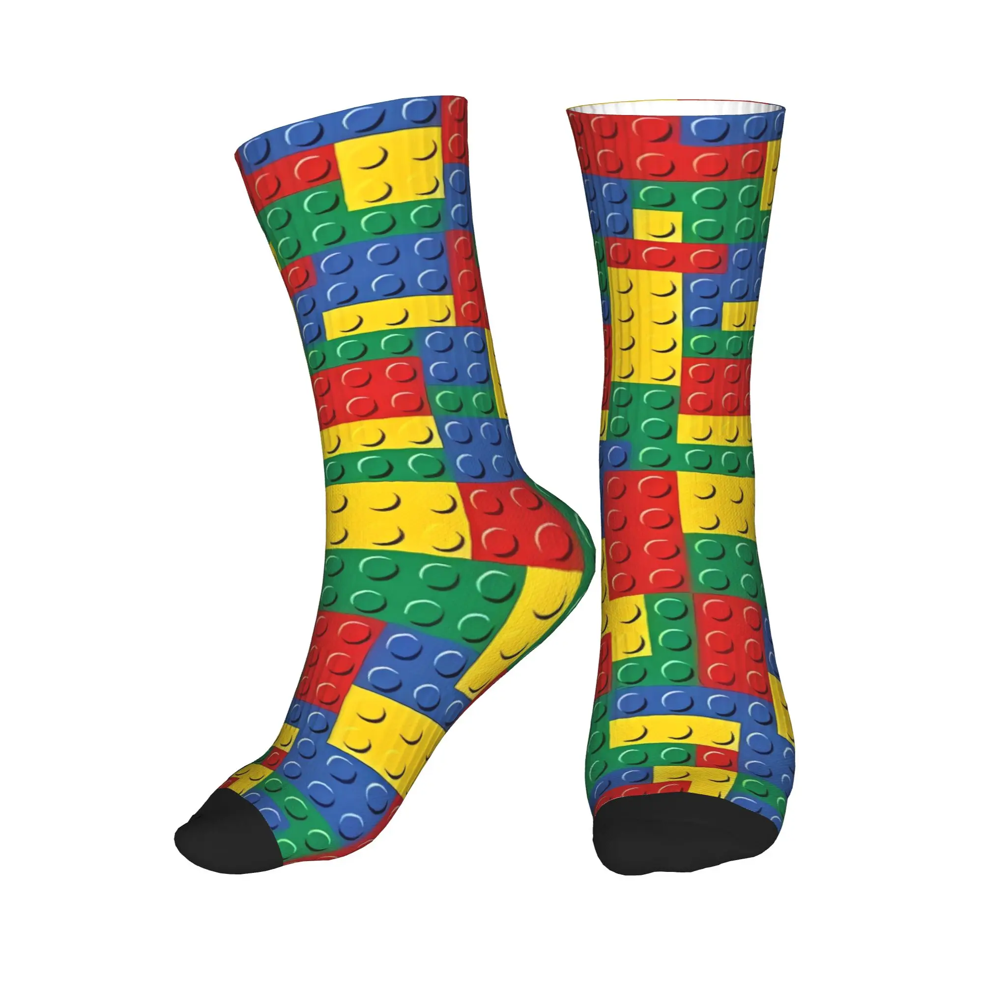 Men Socks Classic Building Blocks Pattern  Stockings Anti Bacterial Quality Socks Winter Trendy Graphic Running Sports Socks