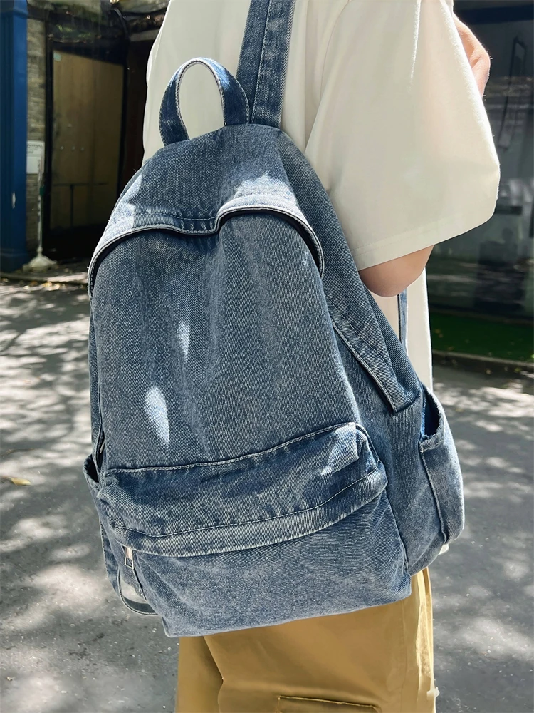 Back Not Rotten Retro All-Match Denim Backpack Female Student Casual Large Capaci Japan fashion Casual Schoolbag Male Ns0