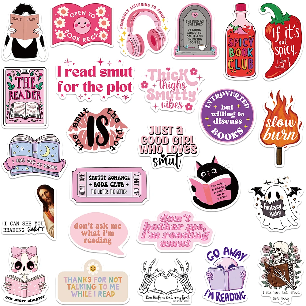 50pcs Aesthetic Cartoon Skull Spicy Reader Pink Smut Stickers For Laptop Water Bottle Luggage Diary Waterproof Vinyl Decals