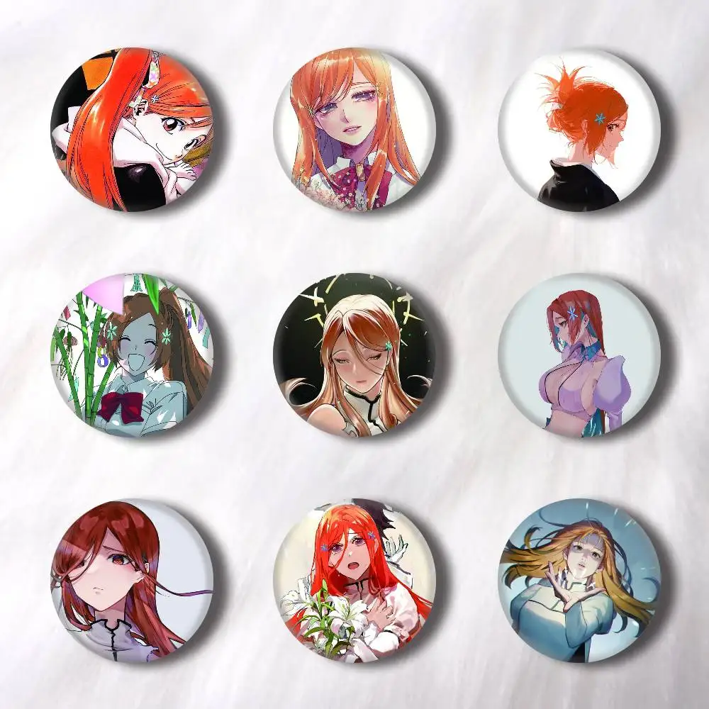 O-Orihime Anime I-Inoue Creative Round Button Badges Cute Pin Brooch for Backpack Clothes Lapel Jewelry Accessories Friends Gift