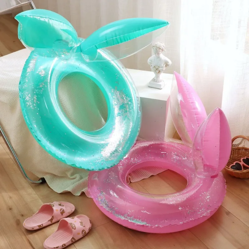 Juguete inflable grueso de PVC con lentejuelas, orejas de conejo, anillo de natación para chico y adulto, accesorios de piscina para jugar en el agua en la playa, juguete inflable
