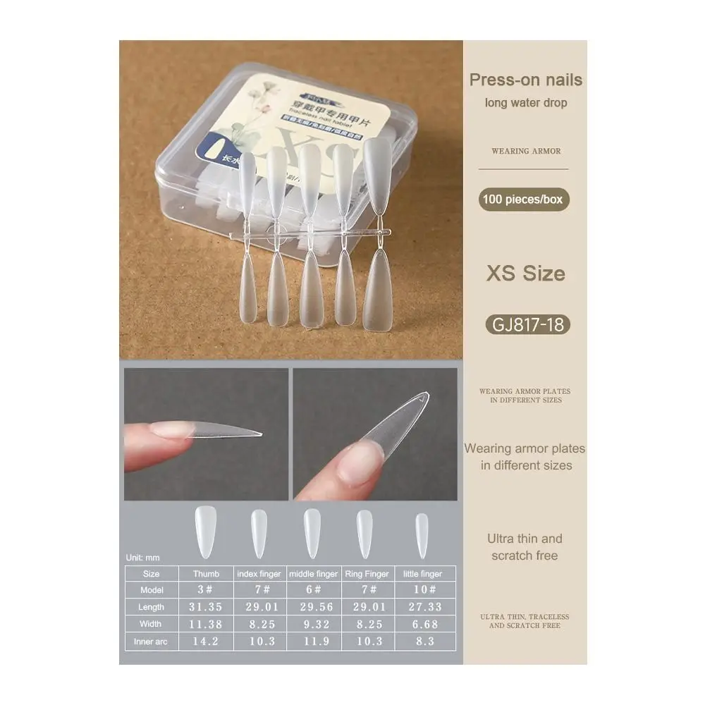 100 PCS/Box Press on Nails Ultra Thin Clear Artificial Nails No Carving Grinding Long Short Almond Shaped False Nails