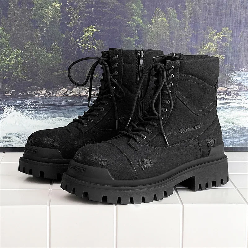Shabby Wasteland Wind Tooling Autumn and Winter 2025 New Thick-soled Black High-top Cowboy Locomotive Boots
