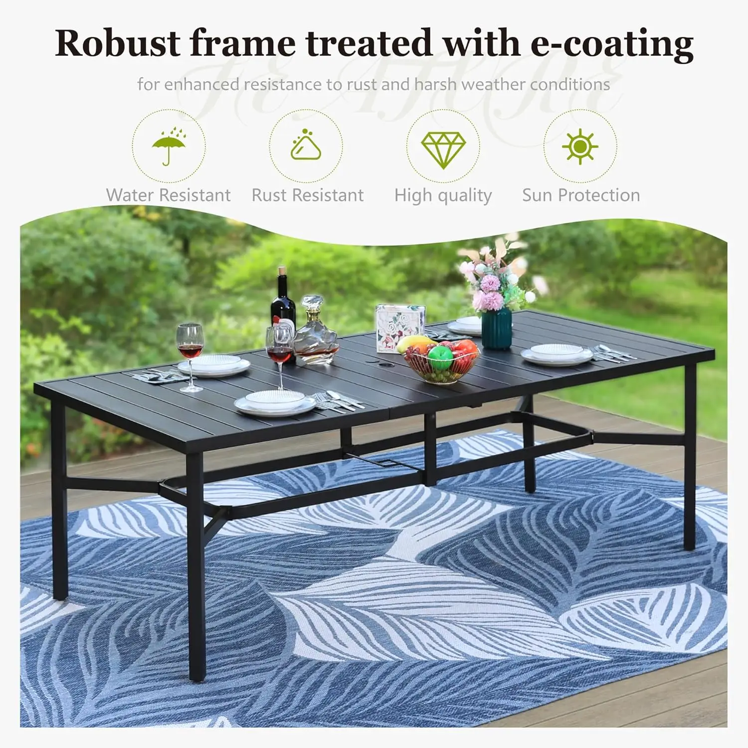 83 x 39 x 29 Inch 8 Person Rectangle Patio Dining with Umbrella Hole Outdoor Furniture for Lawn Garden Restaurant Backy