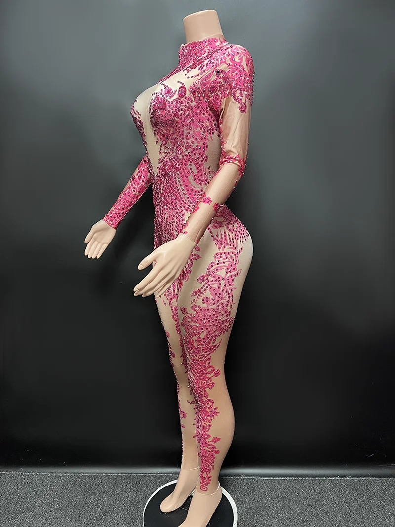 

high elasticity backless hanging neck Apricot patterned long sleeved slim fit round neck zipper sexy jumpsuit