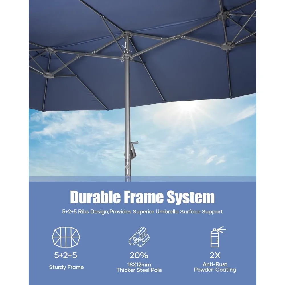 مظلة فناء كبيرة بطول 15 قدم، مع قاعدة متضمنة، مظلة سوق مستطيلة مزدوجة الجوانب للاستخدام الخارجي، مع مقبض كرنك