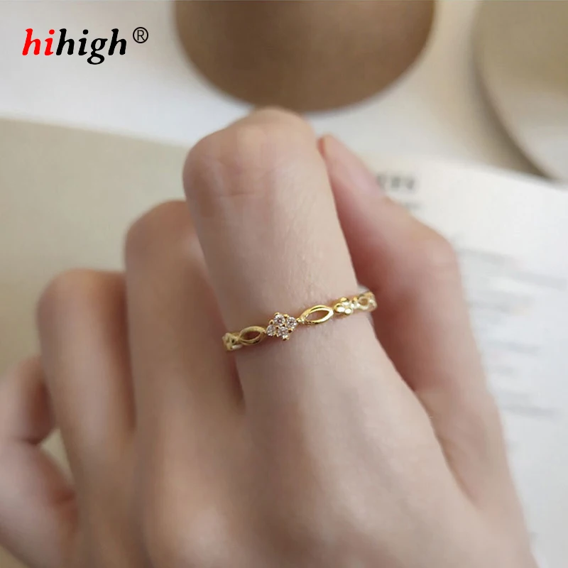 

S925 Sterling Silver Ring Opening Design Adjustable Size Golden Silver Simple Easy to Match Zircon Internet Celebrity Ring