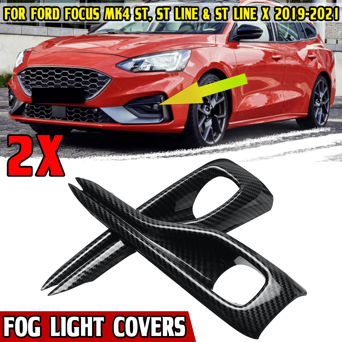 For Ford For Focus MK4 ST ST Line & ST Line X 2019-2021 Carbon Fiber Look Car Front Fog Light Cover Fog Lamp Cover Shell Bezel