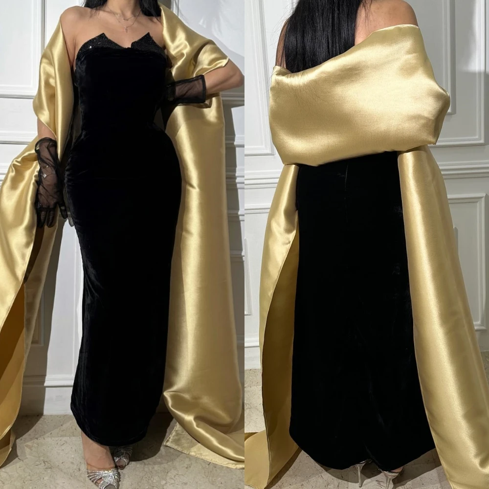 Customized High Quality Sparkle Exquisite Velour Beading Wedding Party A-line Strapless Bespoke Occasion Gown Midi Es  