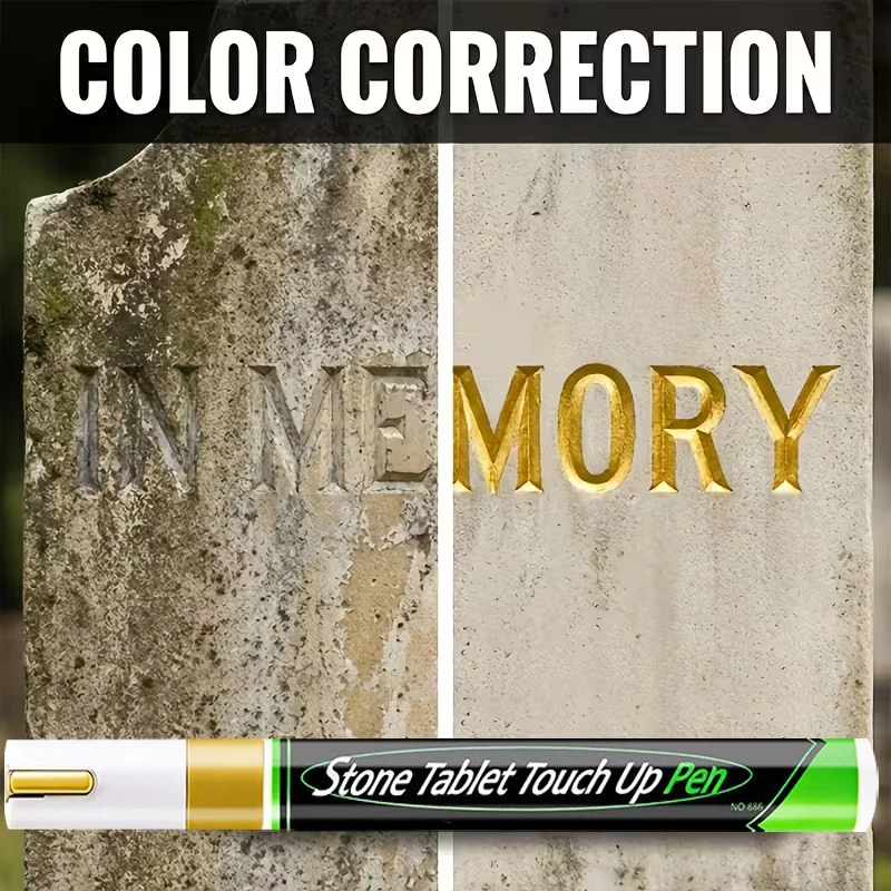 Gold Tombstone Marker Pen Restores Faded Inscriptions on Tombstones Granite Surfaces; Weather Resistant,Quick-Drying,Oil-Based image 4