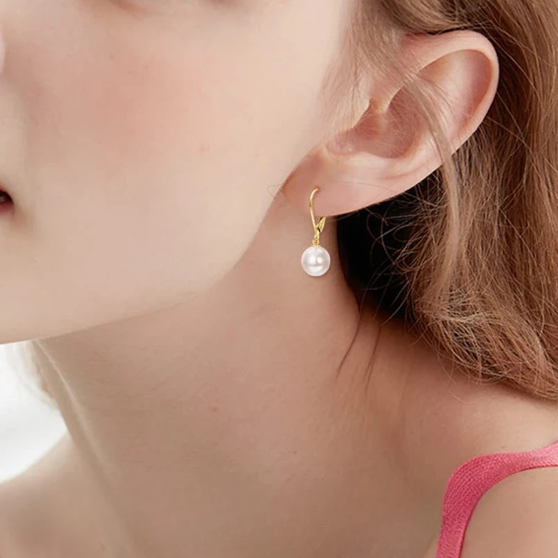 Trumium 8mm 100% Sterling Silver 925 Round Pearl Drop Earrings Jewelry for Woman Girl Leverback Dangle Studs серьги женские
