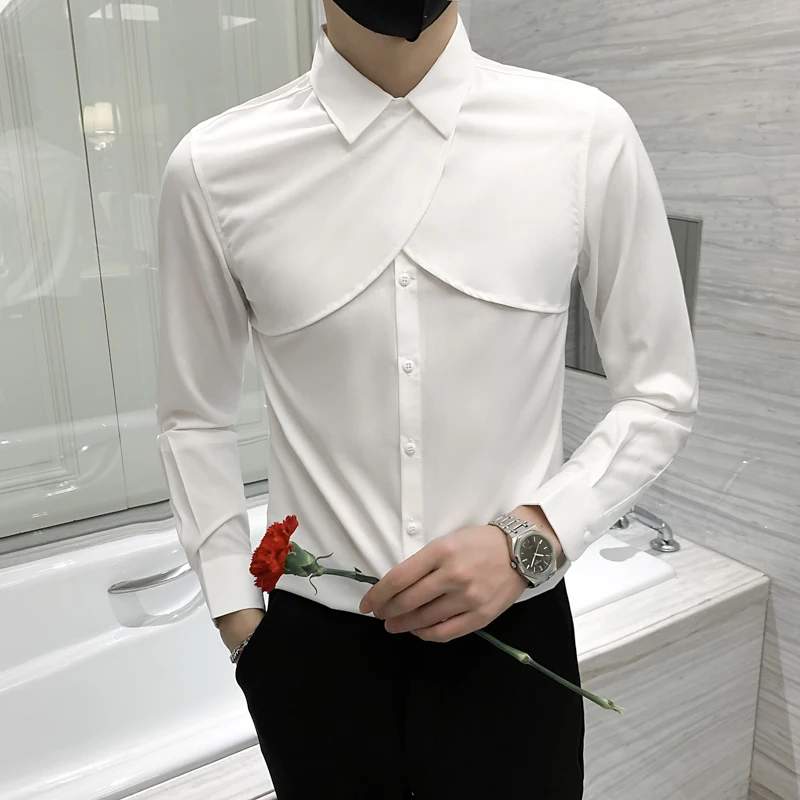 

2022 Personalized Design Men's Shirt Long Sleeve Slim Casual Shirt Social Party Tuxedo Host Singer Formal Shirts Streetwear Tops