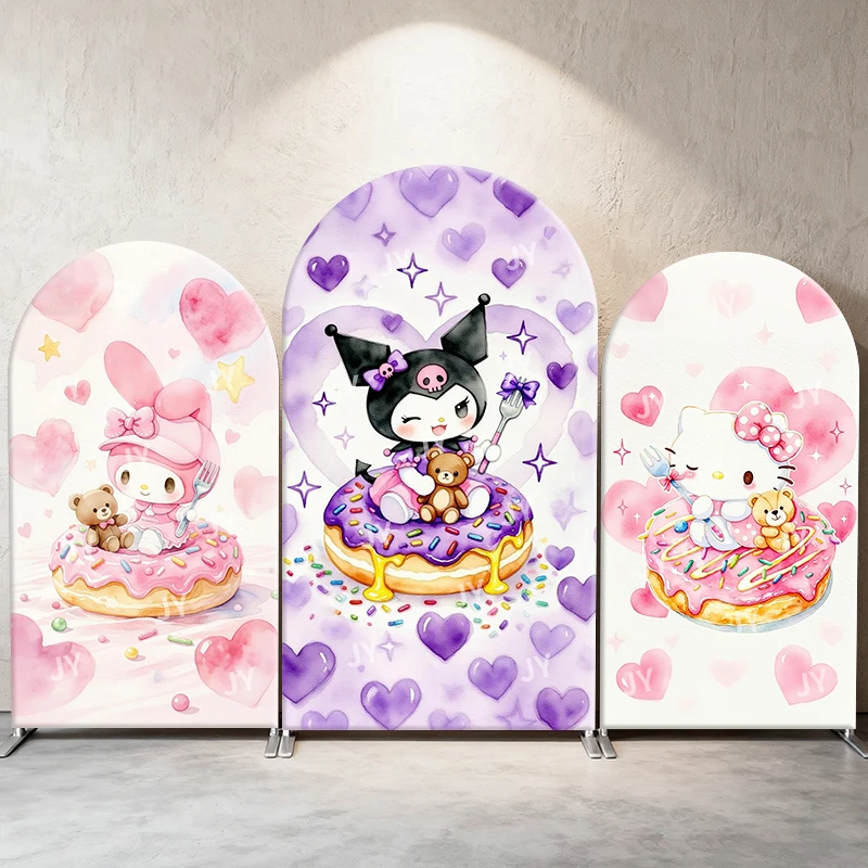 

Sanrio Arch Backdrop Cover Melody Hello Kitty Kuromi Background for Birthday Party, Baby Shower, Kids Event & Photography Decor