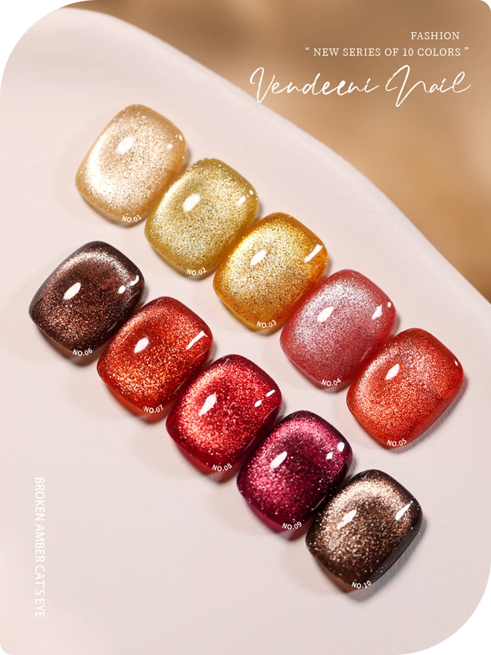 Vendeeni 10 Farben Bernsteinfarbener Diamant-Katzenaugen-Gel-Nagellack Glitzer Magnetischer UV-Soak-Off-Gel-Lack Reflektierender Gel-Lack – Detail 3