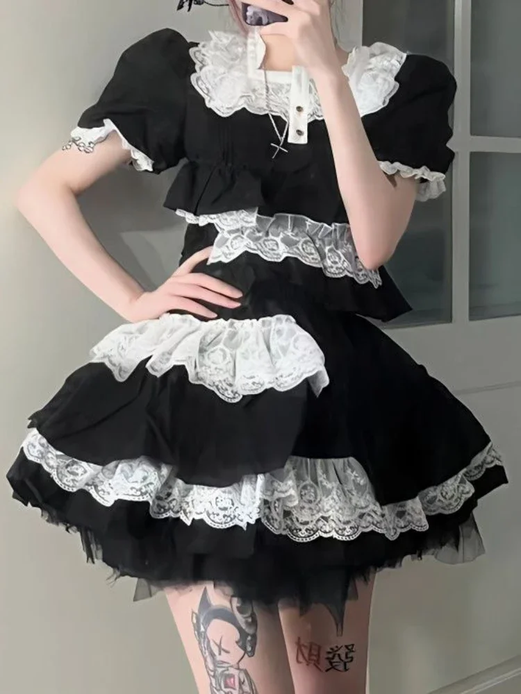 Black Lace Gothic Kawaii Skirt Women Elastic Japanese Sweet Korean Skirt Female 2024 Patchwork Elegant Y2k Cute Party Mini Skirt