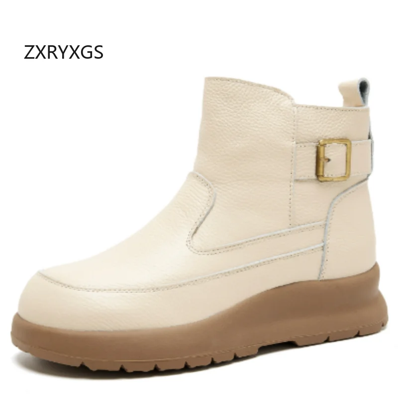 ZXRYXGS Promotion Top Cowhide Wool Boots Warm Snow Boots Thick Sole Wedges Shoes Woman New Winter Boots Cotton Shoes 2025