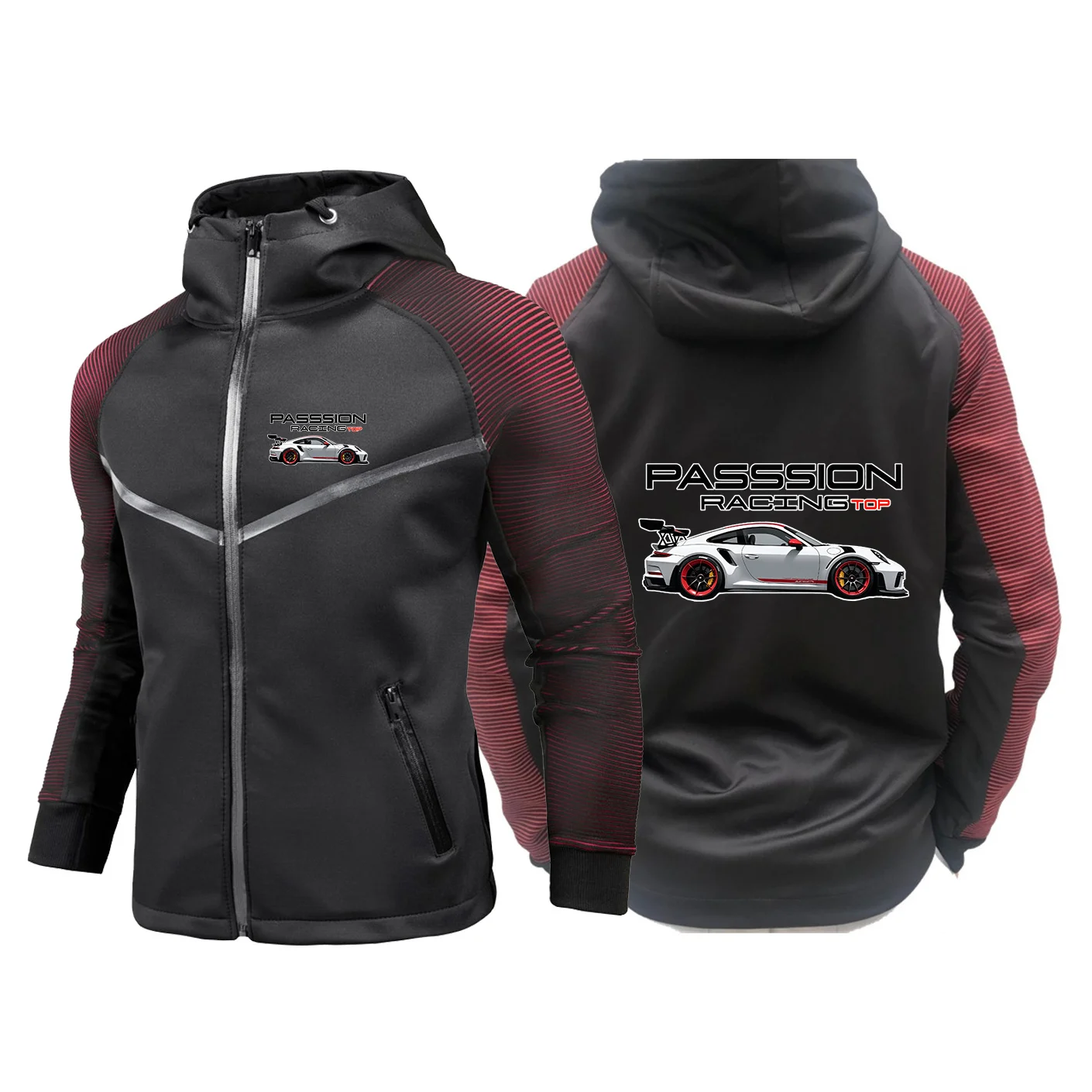 Top-level Racing Element Pattern Men's Windproof Jacket Thin Hoodie Zipper Jacket Top Anti-wrinkle and wear-resistant Hoodies