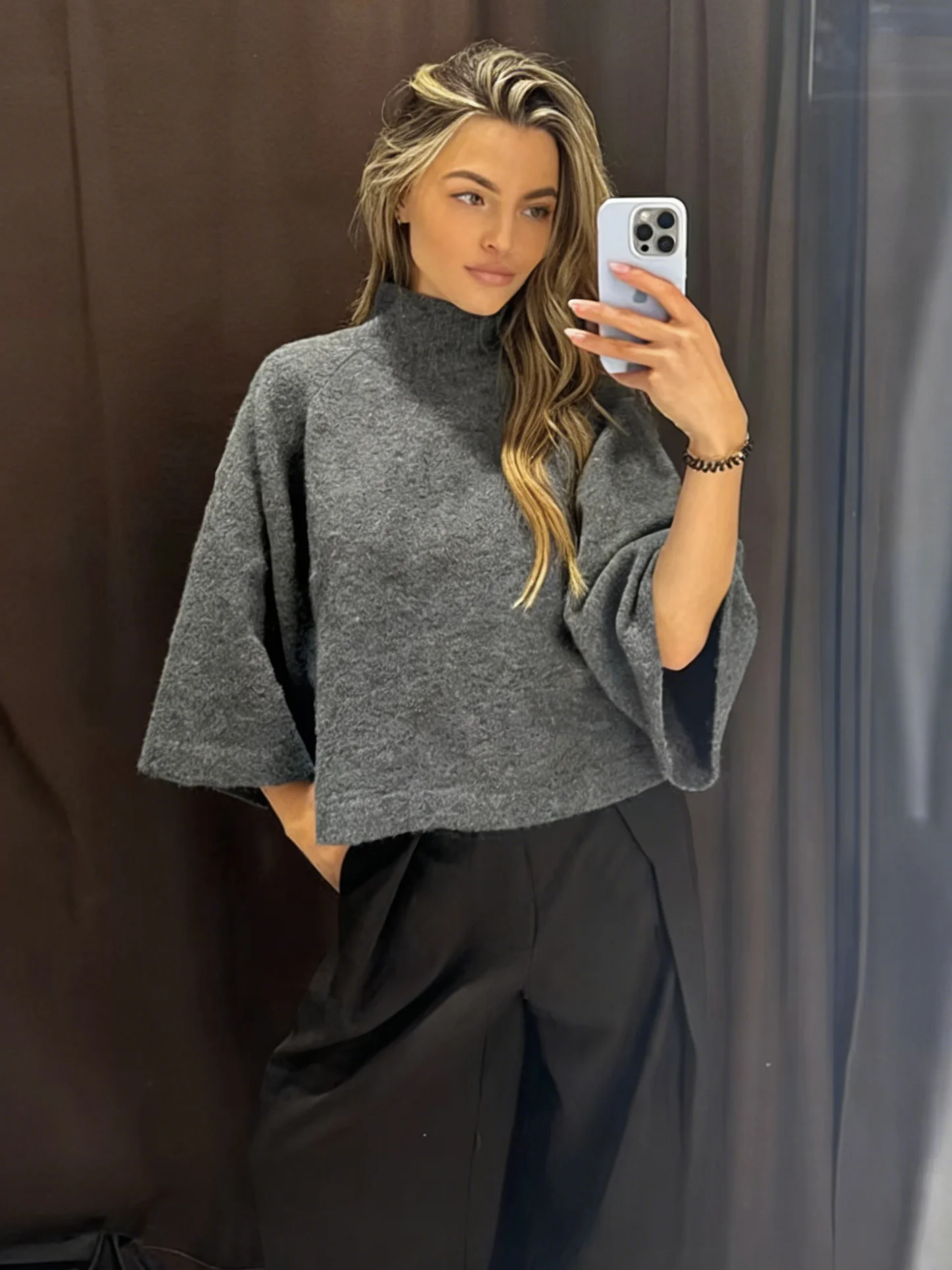 Elegant Solid Loose Women's Sweater 2026 Spring New O-neck three-quarter Sleeve Knit Pullovers Chic Women Knitwear