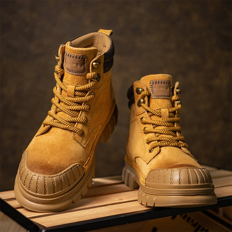 

New Autumn Winter Men High Top Boots with Patchwork Lace Up Thick Sole Anti Slip Wear-resistant Breathable Outdoor Hiking Boots