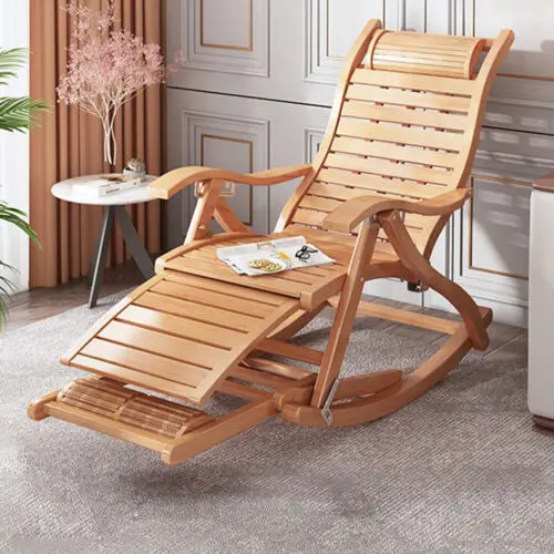 Heavy Duty Folding Rocking Chair Bamboo Living Room Indoor Outdoor Furniture Adjustable Sun Lounger Chairs