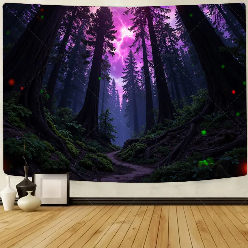 

1 шт. настенный гобелен мистический лес гобелен с фиолетовой молнией, природный пейзаж настенный художественный декор
