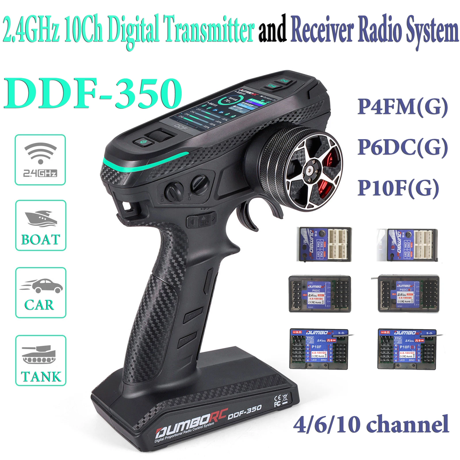 

DUMBORC DDF-350 2,4 ГГц RC-передатчик, пульт дистанционного управления с приемником, радиосистема для радиоуправляемого автомобиля, лодки, танка, самолета, ЖК-системы FHSS