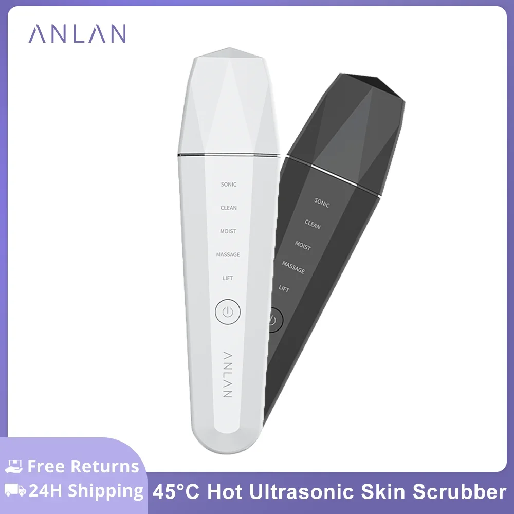 ANLAN Ultrasonic Skin Scrubber Ion Deep Face Cleaning 45℃ Heat EMS Facial Lifting Ultrasonic Cleaner Peeling Skin Care Device