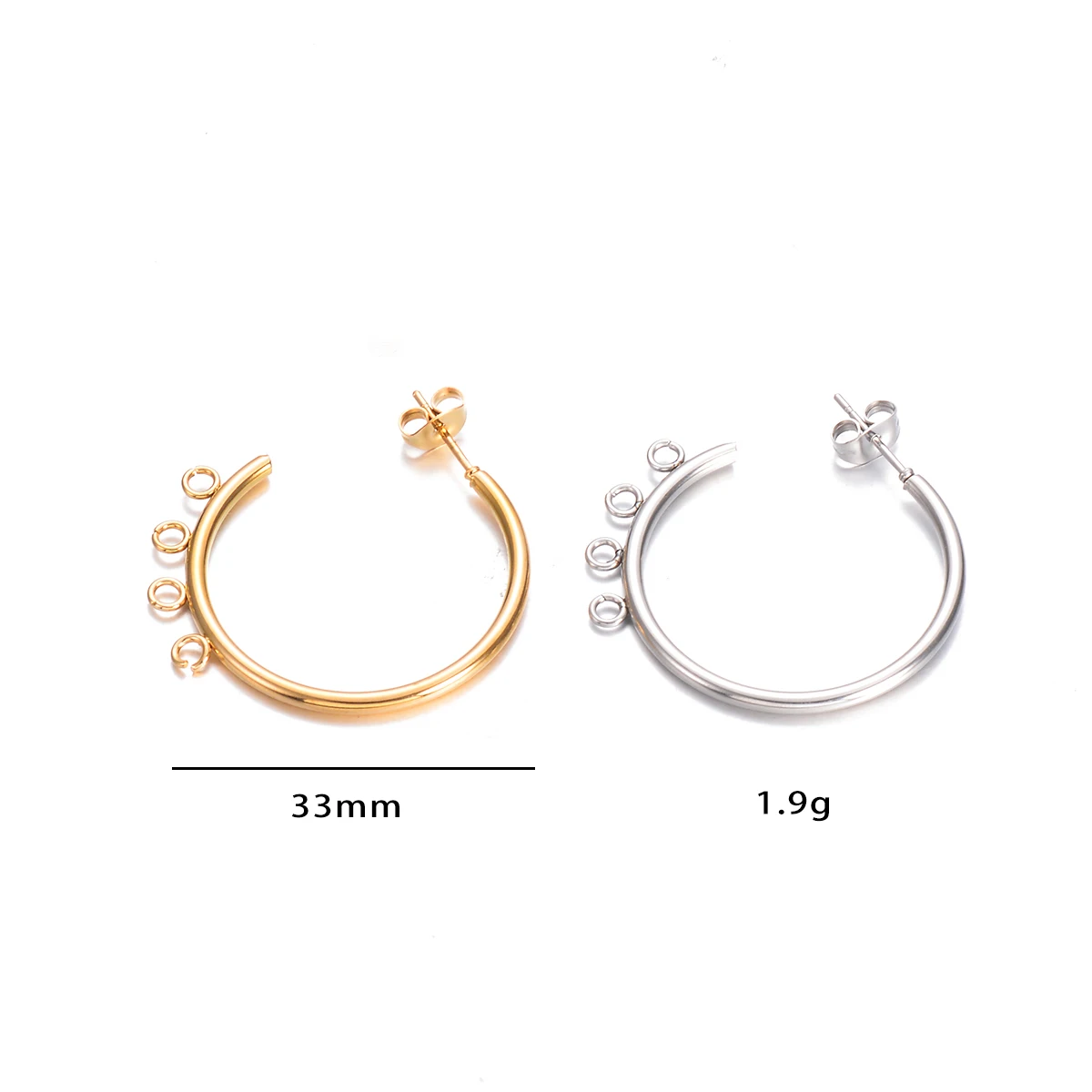10pcs 15/20/25mm Gold/Silver Tone Stainless Steel Post Earring Connector Findings With Loop Diy Jewelry Making Supplies Dropship