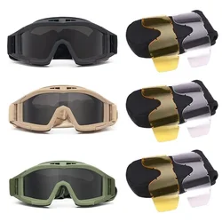 Tactical Protective Goggles 3 Lens Windproof Dustproof Shooting Motocross Motorcycle Mountaineering Glasses Safe CS Game Glasses