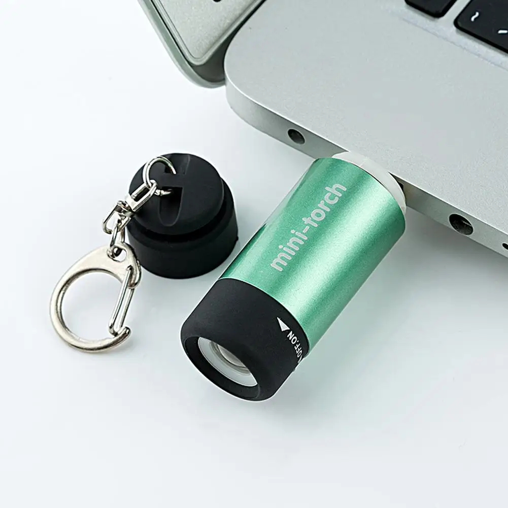 USB Rechargeable Pocket Mini LED Flashlight - Waterproof White Light Keychain Torch Super Small Portable Lantern