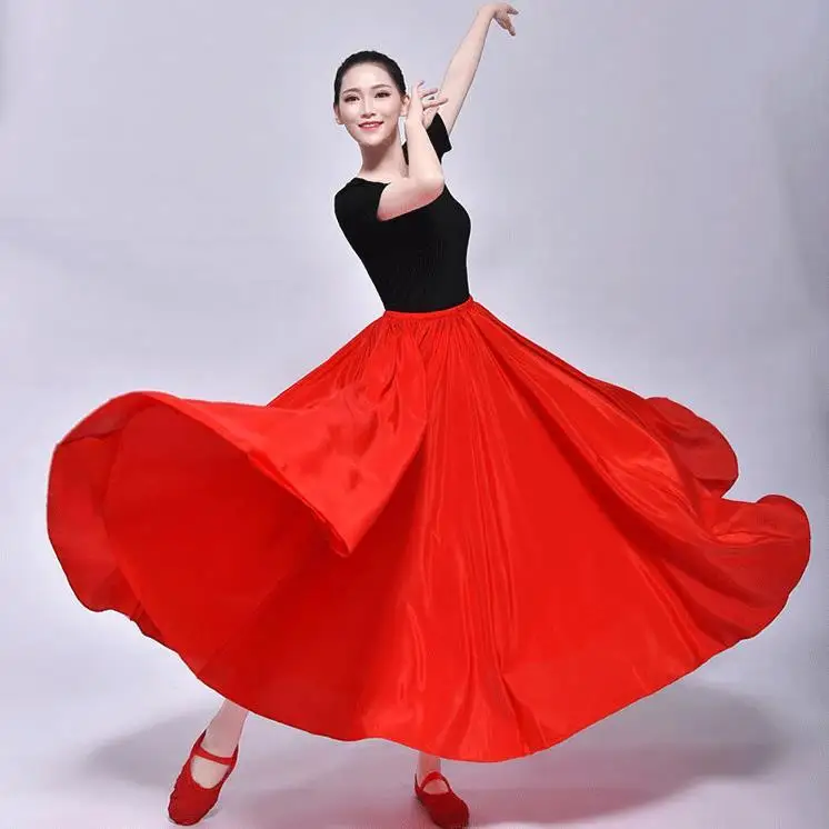 Falda de Danza del Vientre 360 Grados, Falda Gypsy Sólida para Mujer y Niña, Falda Española de Flamenco de Satén con Gran Vuelo, Vestido para Actuaciones en Escenario para Adultos y Niños