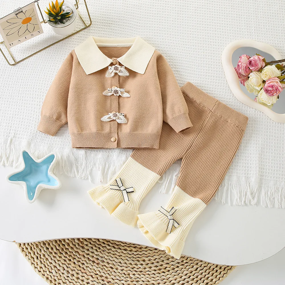 Baby girls Clothes Sets Spring Autumn Children Woolen Jersey Sweaters Coats Leggings 2pcs Cute Suit Toddler Knitted Pants Outfit