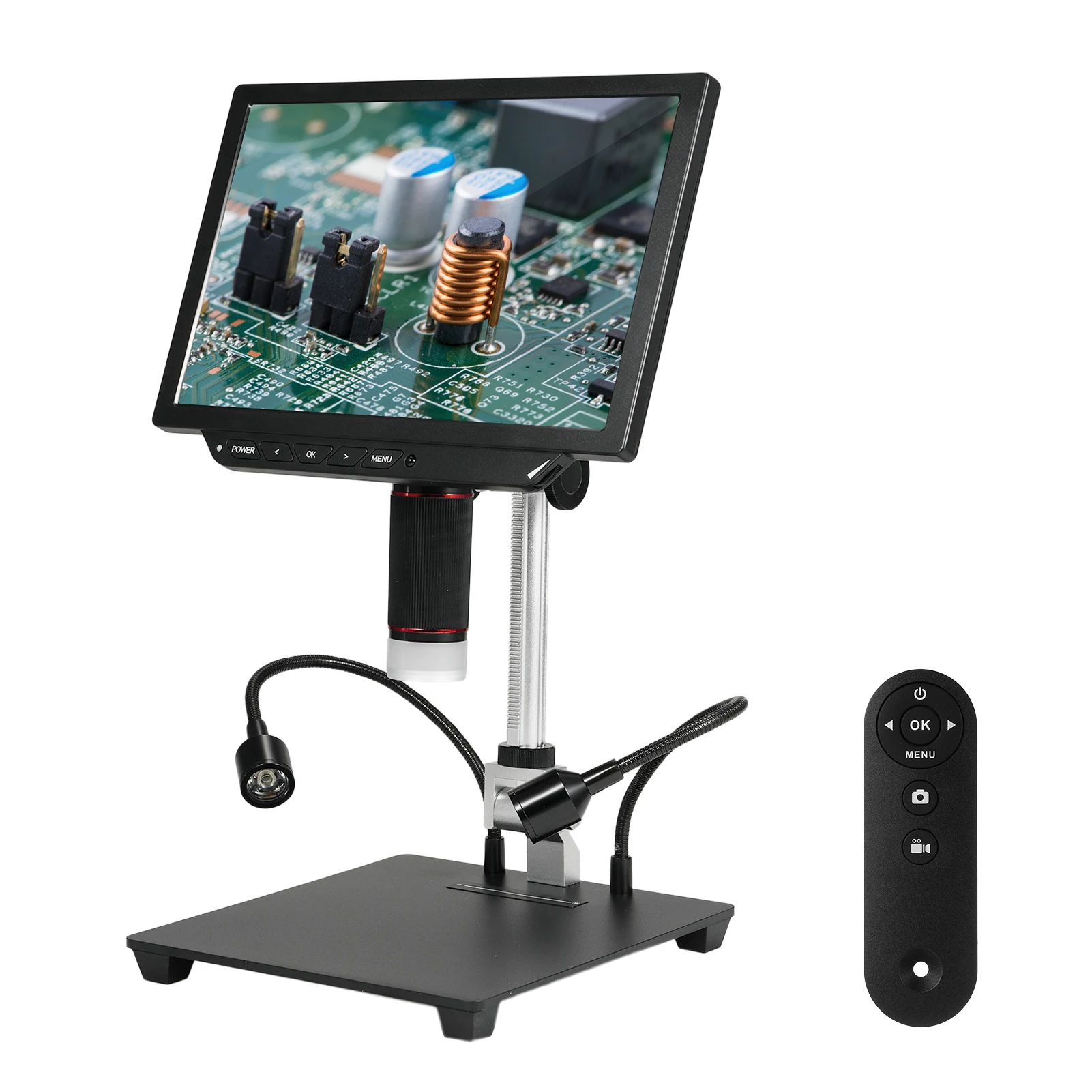 VMS101S 10.1 inch Video Microscope with 13MP Camera 1X-8X 4K HD Video Photo USB Microscope for Soldering Coin Collection