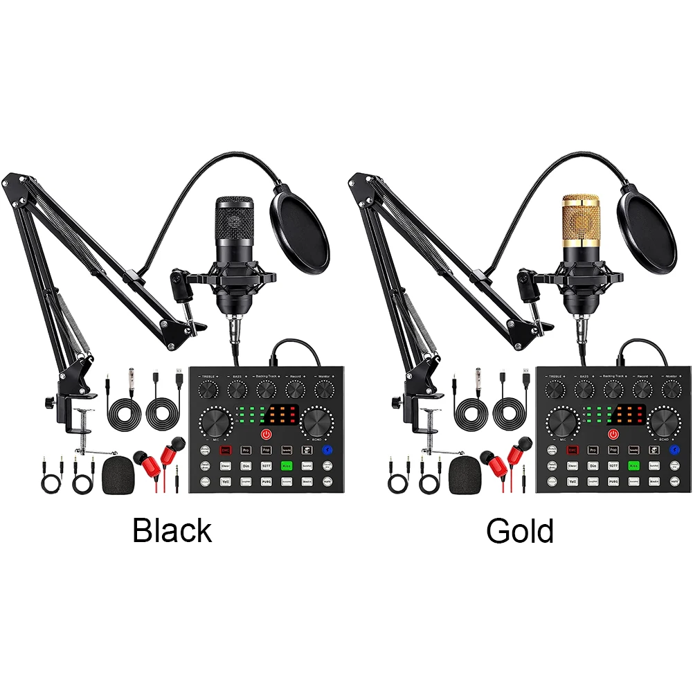 Podcast Equipment Bundle with BM800 Microphone and V8 Sound Card Podcast Microphone Bundle for Laptop Streaming/Live Broadcast