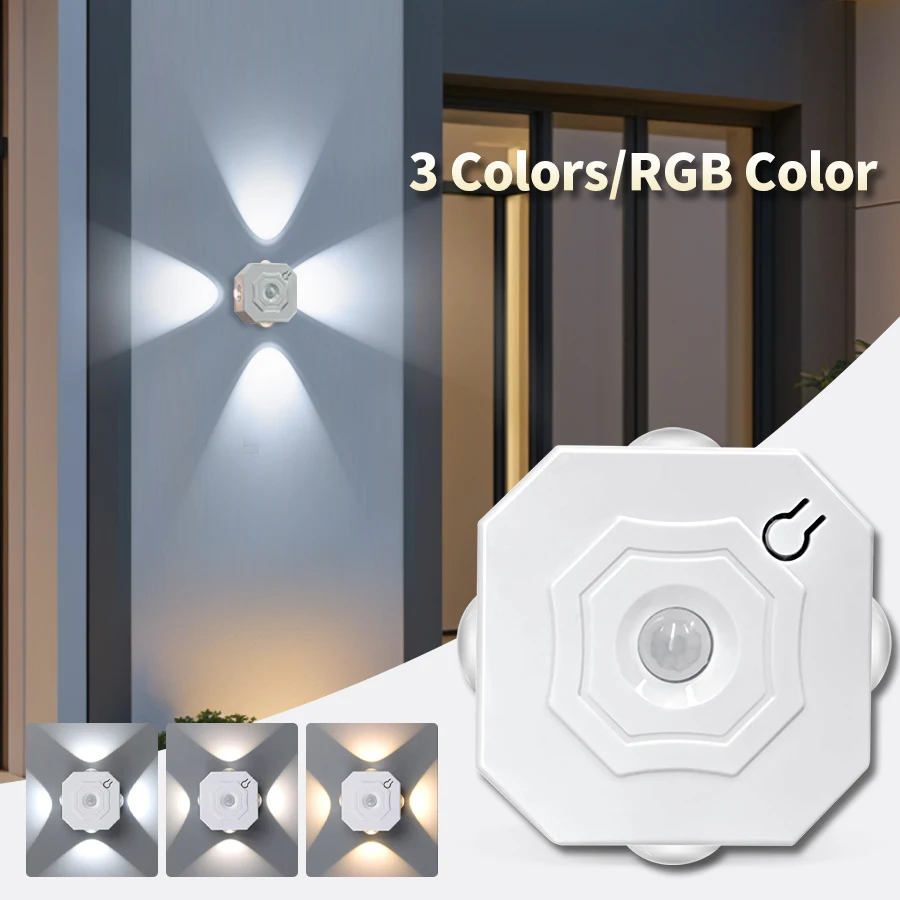 RGB Bewegungssensor Wandleuchte Wiederaufladbar 3 Farben Raumdekoration Innen-Wandlampe für Schlafzimmer Flur Schrank Ambiente Nachtlicht